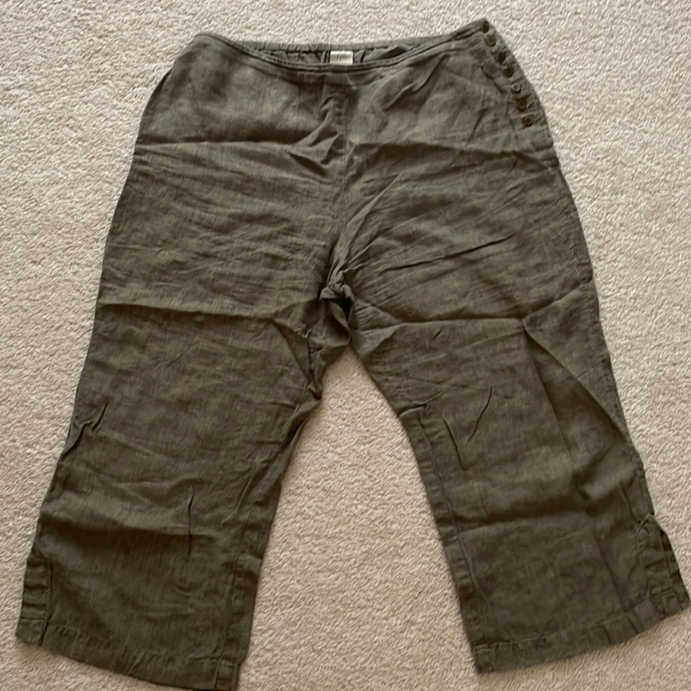 J. Jill Khaki Button-Accent Cropped Pants